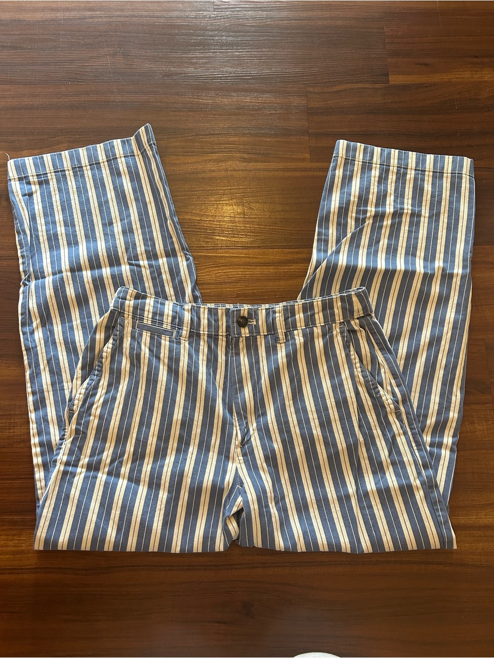 Everlane Blue and White Stripe Straight-Leg Pants